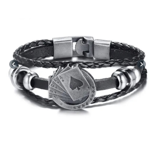 Unisex Leather Braided Bracelet Poker Spade Royal Flush - Picture 11 of 13